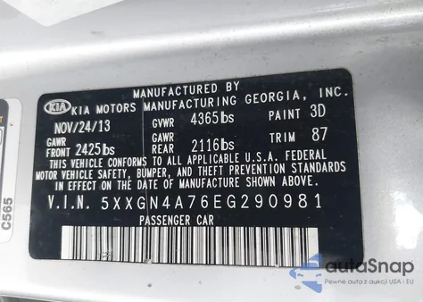 2014 Kia Optima Ex from USA, damaged, VIN 5XXGN4A76EG290981